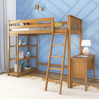 Letto a soppalco Max & Lily, Letto a soppalco alto singolo in legno massello con libreria e scrivania per bambini