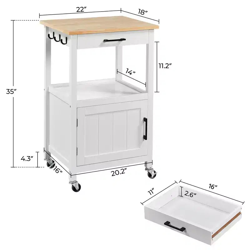 Carrello da cucina Yaheetech su ruote con ripiano aperto e armadietto contenitore
