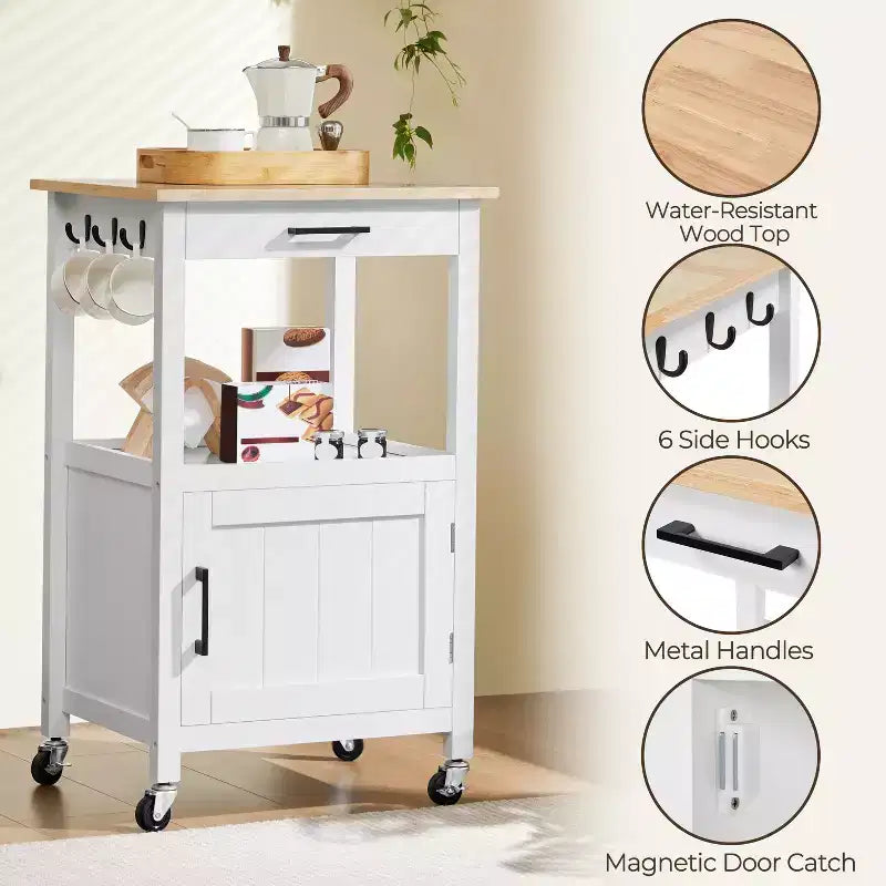 Carrello da cucina Yaheetech su ruote con ripiano aperto e armadietto contenitore