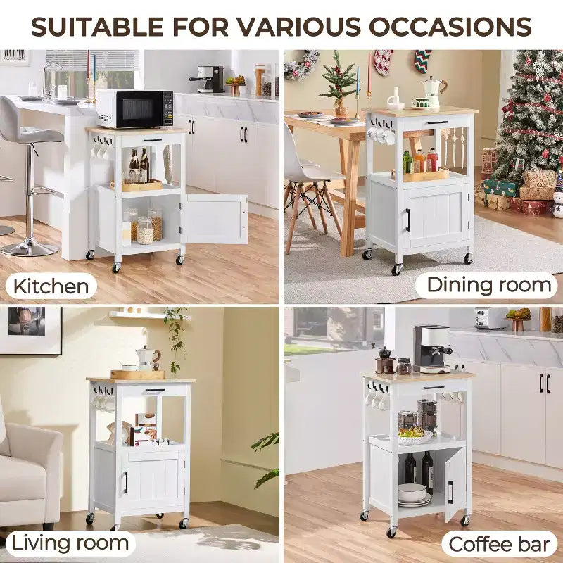 Carrello da cucina Yaheetech su ruote con ripiano aperto e armadietto contenitore
