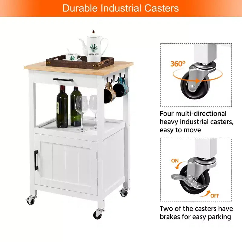 Carrello da cucina Yaheetech su ruote con ripiano aperto e armadietto contenitore