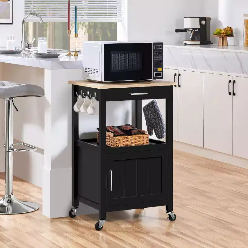 Carrello da cucina Yaheetech su ruote con ripiano aperto e armadietto contenitore