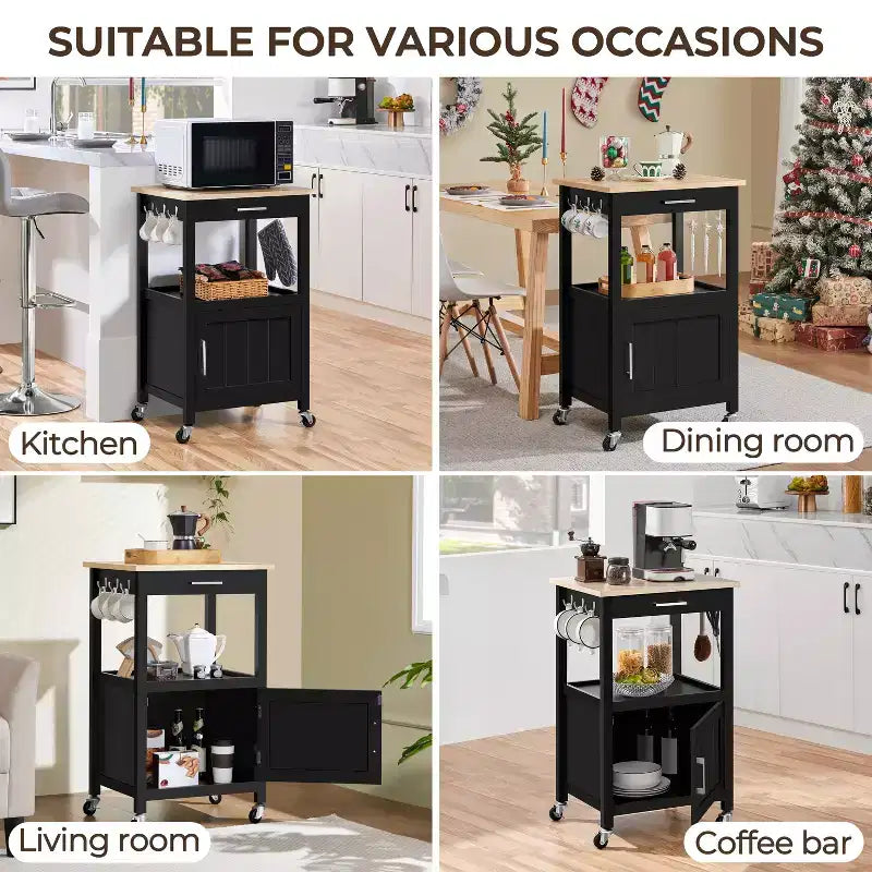 Carrello da cucina Yaheetech su ruote con ripiano aperto e armadietto contenitore