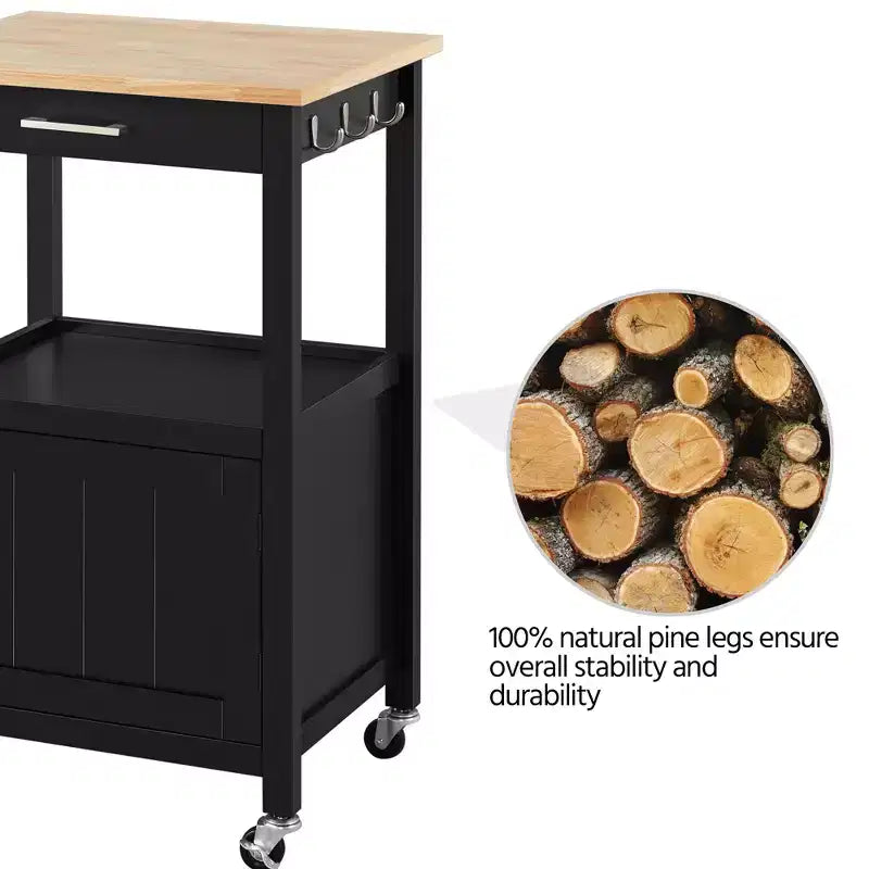 Carrello da cucina Yaheetech su ruote con ripiano aperto e armadietto contenitore