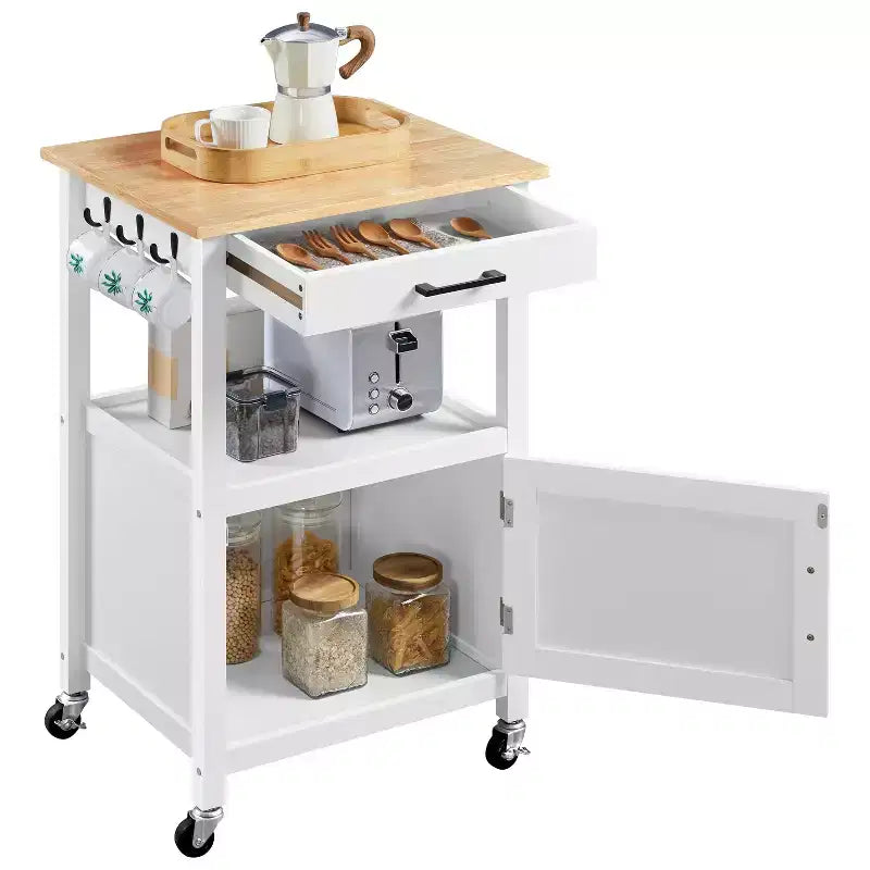 Carrello da cucina Yaheetech su ruote con ripiano aperto e armadietto contenitore