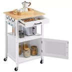 Carrello da cucina Yaheetech su ruote con ripiano aperto e armadietto contenitore