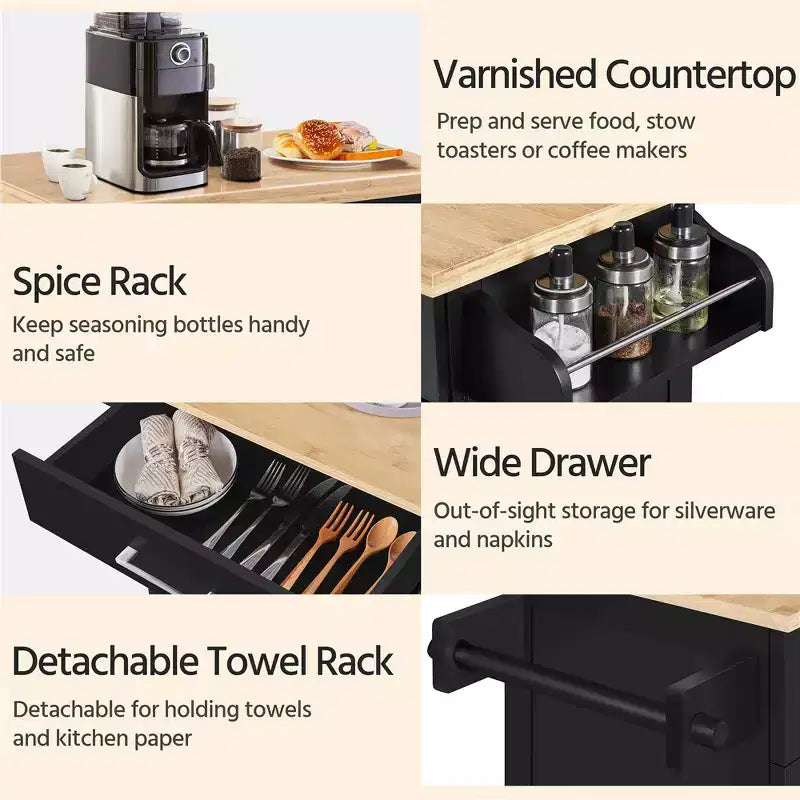 Yaheetech Carrello da Cucina Isola Mobile con Portasciugamani e Cassetto