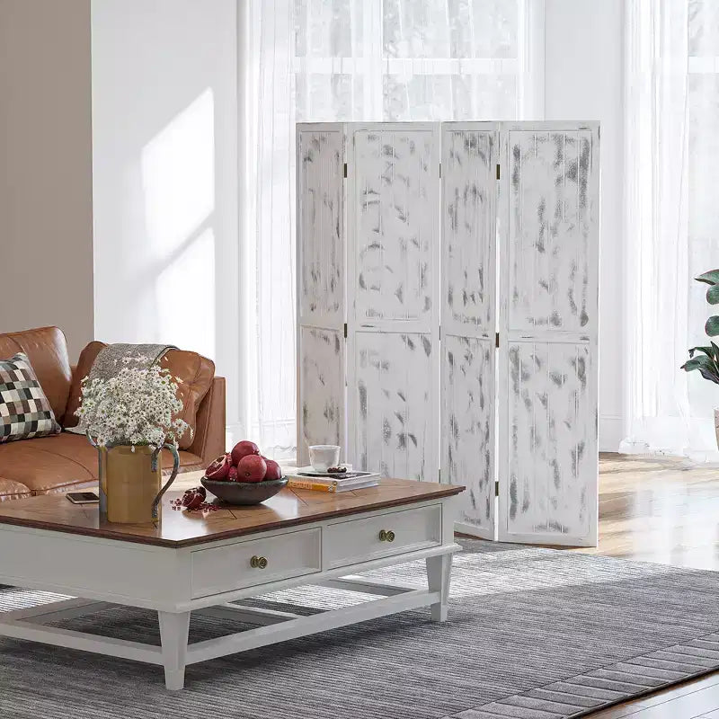 HOMCOM Divisorio Pieghevole a 4 Pannelli, 168 cm, per Camera da Letto, Ufficio, Soggiorno, Bianco