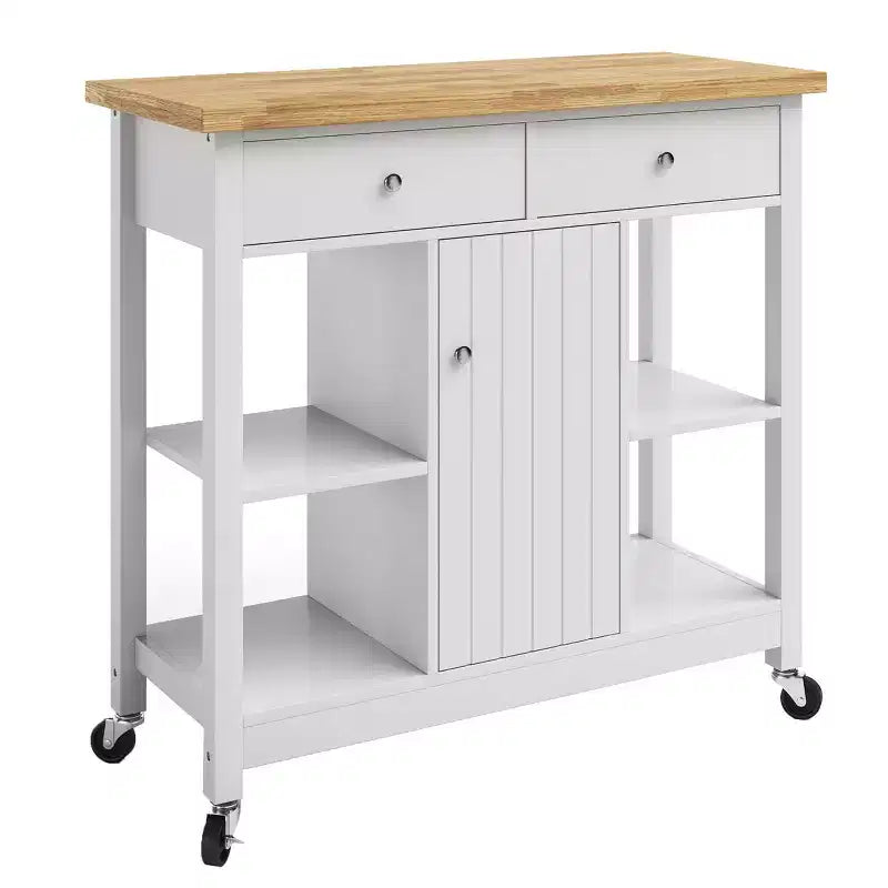 Isola da Cucina con Cassetti, Carrello con Ruote Bloccabili - Usalo come Carrello del Caffè, Supporto per Microonde o Scaffali per la Conservazione di Lavish Home (Bianco)