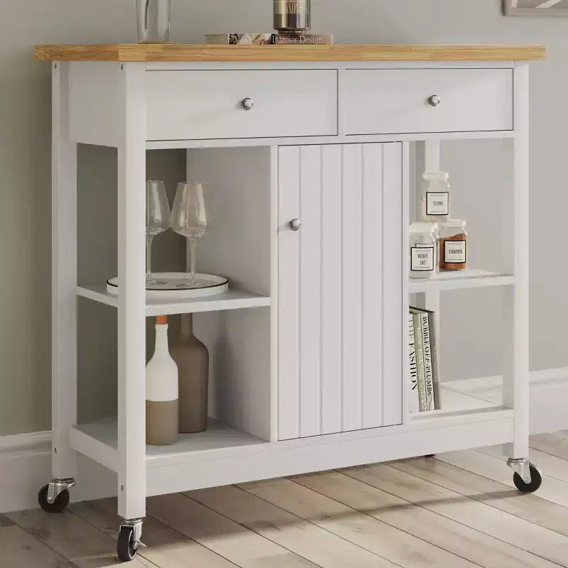 Isola da Cucina con Cassetti, Carrello con Ruote Bloccabili - Usalo come Carrello del Caffè, Supporto per Microonde o Scaffali per la Conservazione di Lavish Home (Bianco)