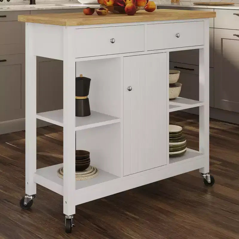 Isola da Cucina con Cassetti, Carrello con Ruote Bloccabili - Usalo come Carrello del Caffè, Supporto per Microonde o Scaffali per la Conservazione di Lavish Home (Bianco)