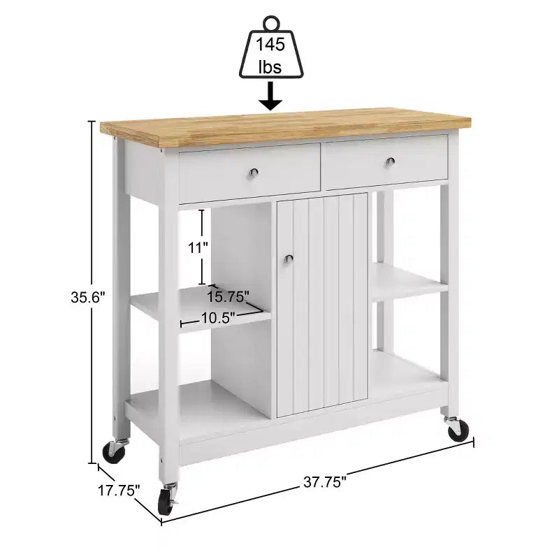 Isola da Cucina con Cassetti, Carrello con Ruote Bloccabili - Usalo come Carrello del Caffè, Supporto per Microonde o Scaffali per la Conservazione di Lavish Home (Bianco)