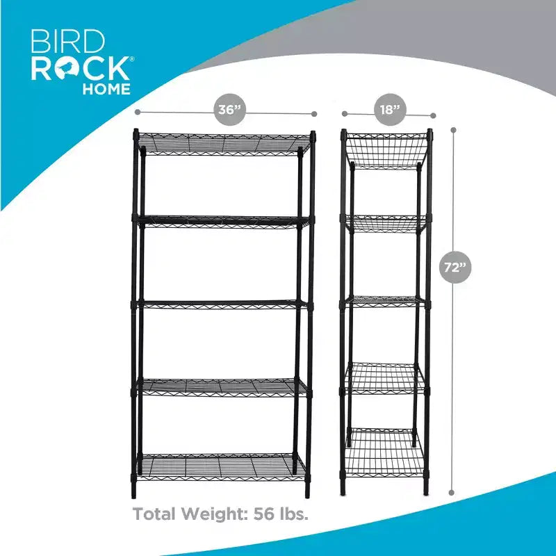 Scaffalatura a 5 Ripiani in Filo di Ferro Internet's Best - Nero Opaco - Scaffale Resistente