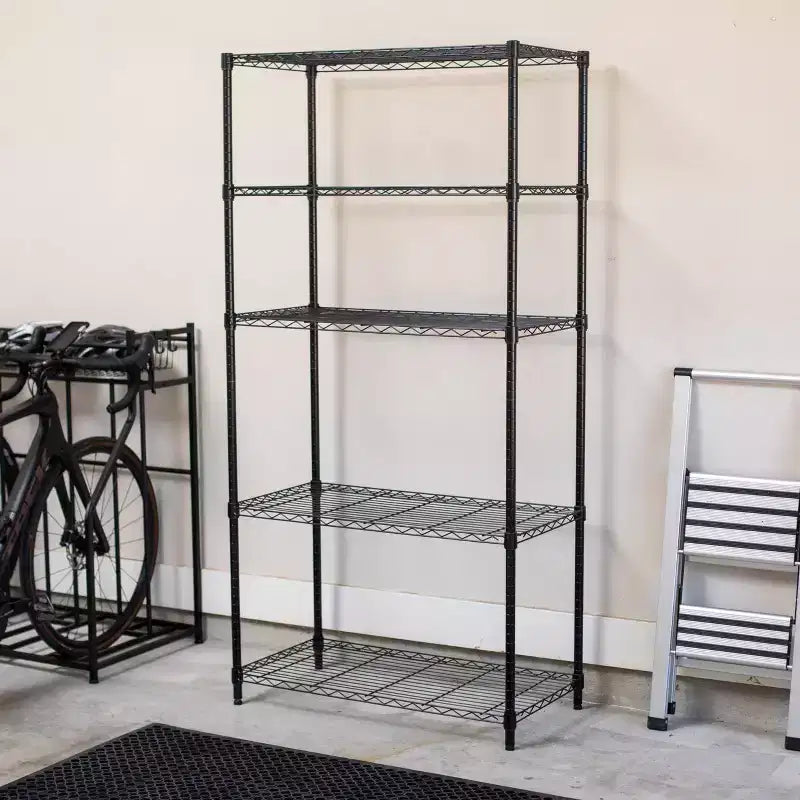 Scaffalatura a 5 Ripiani in Filo di Ferro Internet's Best - Nero Opaco - Scaffale Resistente