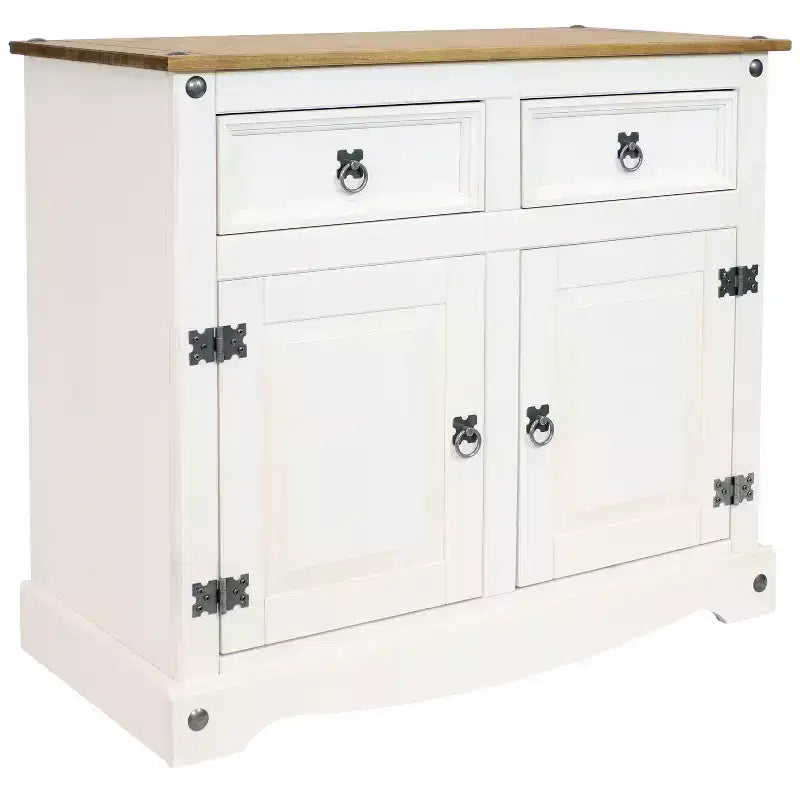 Sunnydaze Kitchen Sideboard Cabinet with 2 Drawers and 2 Doors - Solid Pine Construction - White