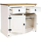 Sunnydaze Mobile Dispensa da Cucina con 2 Cassetti e 2 Ante – Struttura in Legno Massello di Pino – Bianco