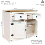 Sunnydaze Mobile Dispensa da Cucina con 2 Cassetti e 2 Ante – Struttura in Legno Massello di Pino – Bianco