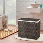 Cesto portabiancheria Costway 110L a 3 sezioni con coperchio e maniglia in rattan PE con sacca interna