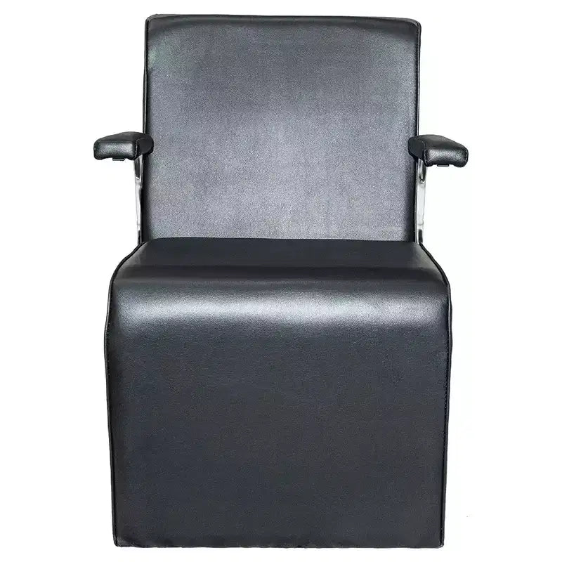 PureSana Chromium Anastasia Poltrona Professionale in Vinile per Asciugacapelli con Apertura sullo Schienale per Sistemi di Asciugatura dei Capelli e Maniglie in Acciaio, Nera