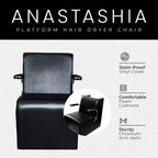 PureSana Chromium Anastasia Poltrona Professionale in Vinile per Asciugacapelli con Apertura sullo Schienale per Sistemi di Asciugatura dei Capelli e Maniglie in Acciaio, Nera
