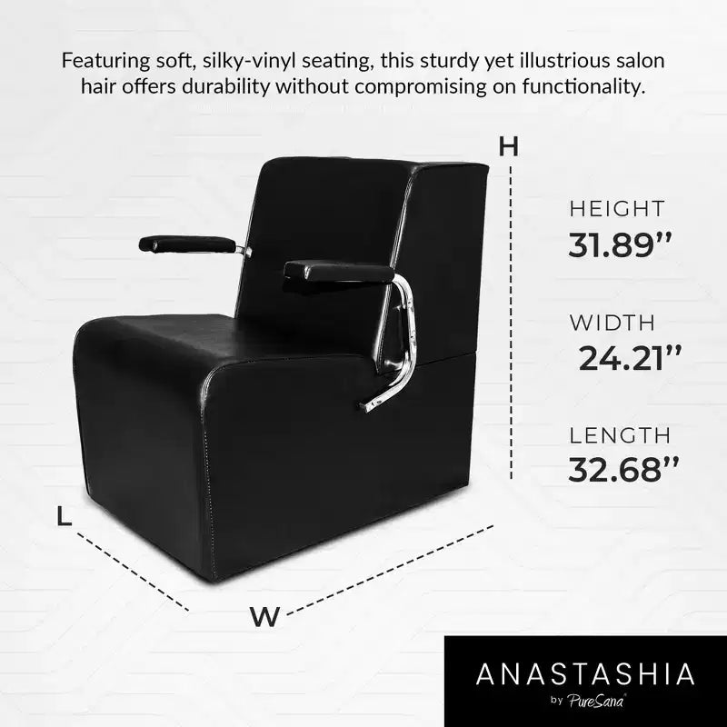 PureSana Chromium Anastasia Poltrona Professionale in Vinile per Asciugacapelli con Apertura sullo Schienale per Sistemi di Asciugatura dei Capelli e Maniglie in Acciaio, Nera