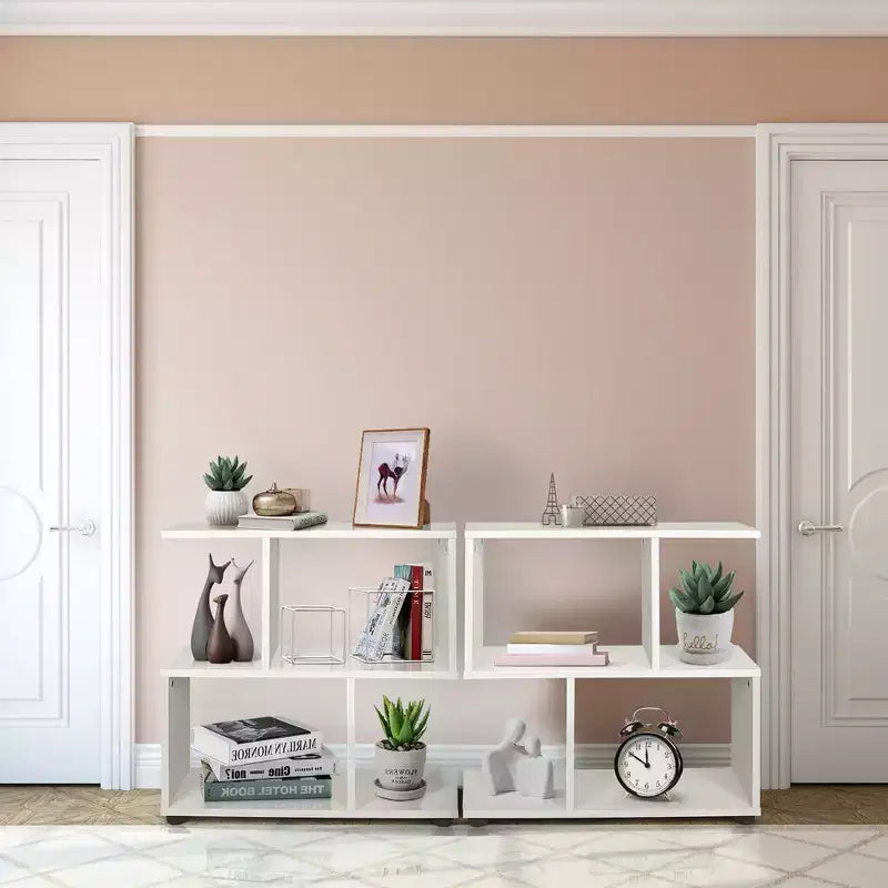 Costway Libreria a 2 Ripiani a S, Scaffale per Esposizione con Tappetini, Set da 2 Pezzi