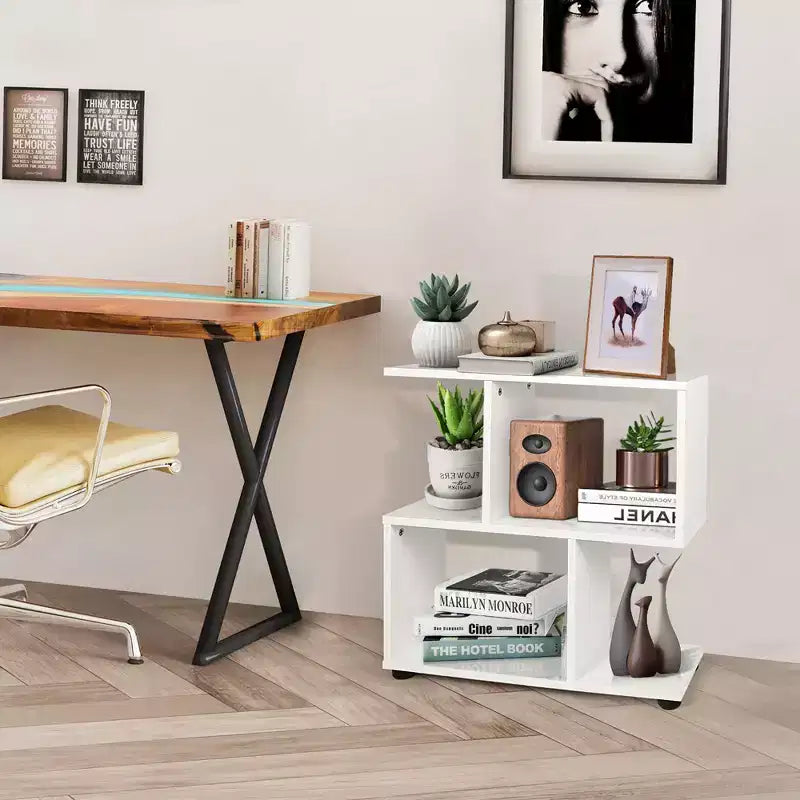 Costway Libreria a 2 Ripiani a S, Scaffale per Esposizione con Tappetini, Set da 2 Pezzi
