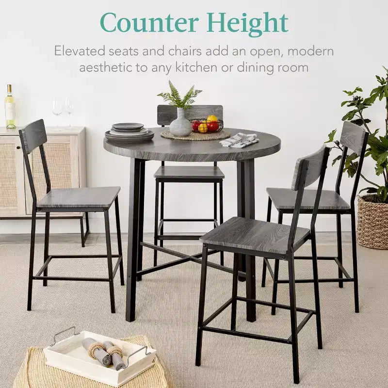 Set da pranzo moderno Best Choice Products a 5 pezzi, altezza bancone, rotondo, con 4 sedie, tavolo spesso 3,8 cm