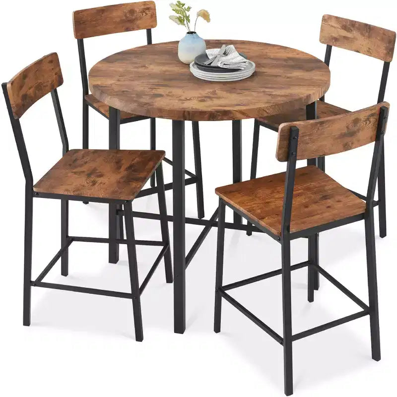 Set da pranzo moderno Best Choice Products a 5 pezzi, altezza bancone, rotondo, con 4 sedie, tavolo spesso 3,8 cm