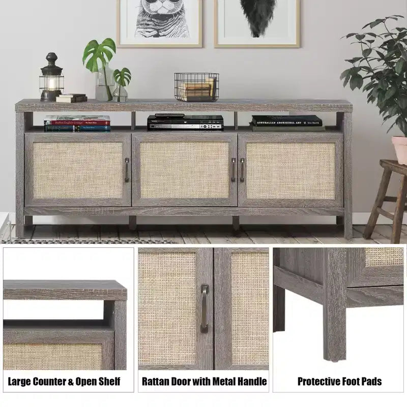 Mobile porta TV Costway, centro multimediale per TV fino a 65'' con ante in rattan
