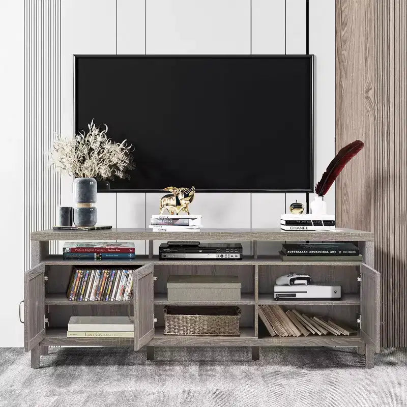 Mobile porta TV Costway, centro multimediale per TV fino a 65'' con ante in rattan