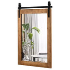 Costway 30''x22'' Wall Mount Mirror Decor Vanity Mirror Wood Frame Barn Door Style Brown