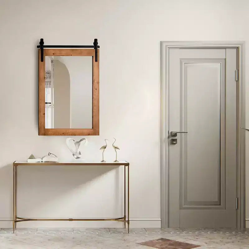 Costway Specchio da Parete 30''x22'' Specchio da Trucco Cornice in Legno Stile Porta da Fienile Marrone
