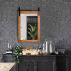 Costway Specchio da Parete 30''x22'' Specchio da Trucco Cornice in Legno Stile Porta da Fienile Marrone