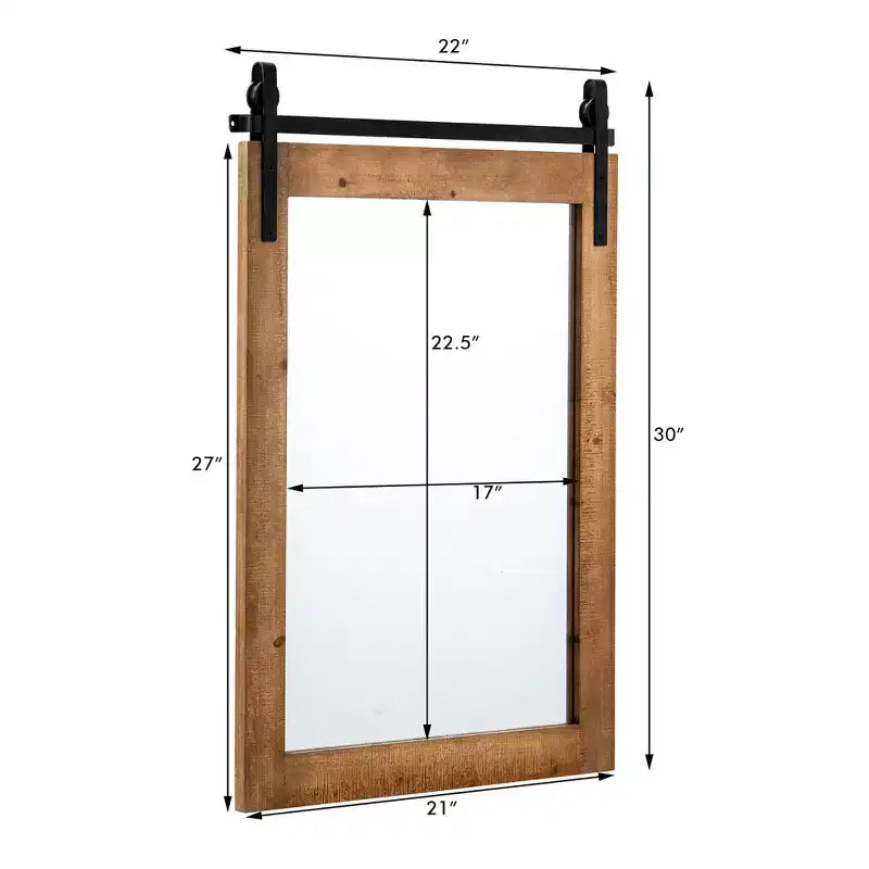 Costway Specchio da Parete 30''x22'' Specchio da Trucco Cornice in Legno Stile Porta da Fienile Marrone