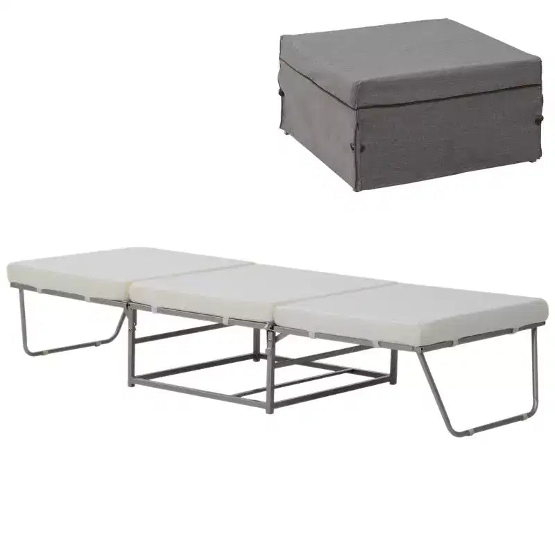 HOMCOM Pouf pieghevole 2 in 1, letto convertibile per ospiti con spessa imbottitura in schiuma e contenitore per piccoli spazi, soggiorno, grigio