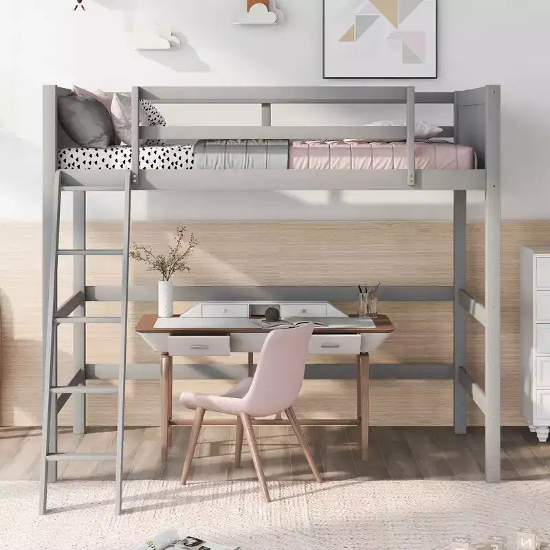 Letto a soppalco in legno per ragazzi con scaletta, struttura in legno, non è necessaria la rete a molle - ModernLuxe