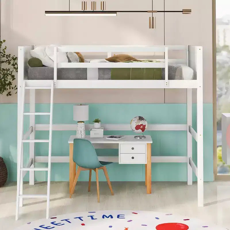 Letto a soppalco in legno per ragazzi con scaletta, struttura in legno, non è necessaria la rete a molle - ModernLuxe