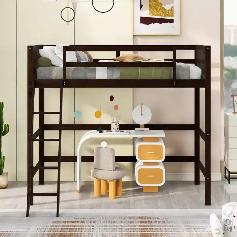 Letto a soppalco in legno per ragazzi con scaletta, struttura in legno, non è necessaria la rete a molle - ModernLuxe