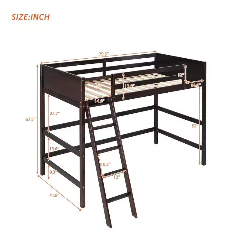 Letto a soppalco in legno per ragazzi con scaletta, struttura in legno, non è necessaria la rete a molle - ModernLuxe