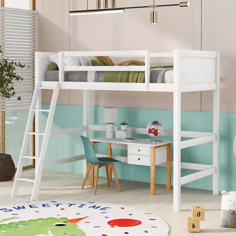 Letto a soppalco in legno per ragazzi con scaletta, struttura in legno, non è necessaria la rete a molle - ModernLuxe