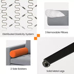Divano modulare a 3 posti Costway con prese USB e tasca laterale grigio cenere