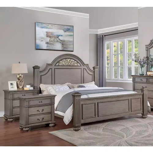 Set letto tradizionale Pennings 3 pz con 2 comodini grigi - HOMES: Inside + Out