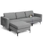 Divano componibile a L a 3 posti Costway con chaise longue reversibile e 2 porte USB