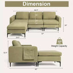 Divano componibile a L a 3 posti Costway con chaise longue reversibile e 2 porte USB