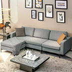 Divano componibile a L a 3 posti Costway con chaise longue reversibile e 2 porte USB
