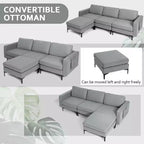 Divano componibile a L a 3 posti Costway con chaise longue reversibile e 2 porte USB