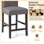 Costway Lot de 2 tabourets de bar rembourrés de 63,5 cm de hauteur de comptoir avec pieds en bois d'hévéa Gris/Beige