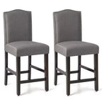 Costway Lot de 2 tabourets de bar rembourrés de 63,5 cm de hauteur de comptoir avec pieds en bois d'hévéa Gris/Beige