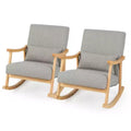 Costway Set of 2 Rocking Chairs with Pillow Rocking Armchairs with Rubber Wood Frame Grey
